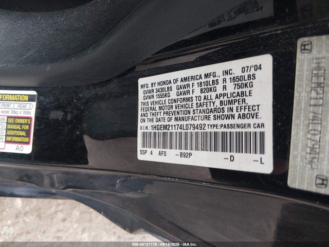 Продажа на аукционе авто 2004 Honda Civic Dx Vp, vin: 1HGEM21174L079492, номер лота: 46121176