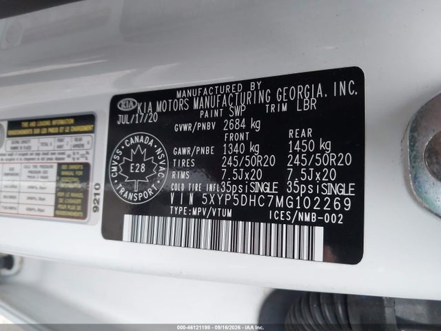 46121198 :رقم المزاد ، 5XYP5DHC7MG102269 vin ، 2021 Kia Telluride Sx مزاد بيع