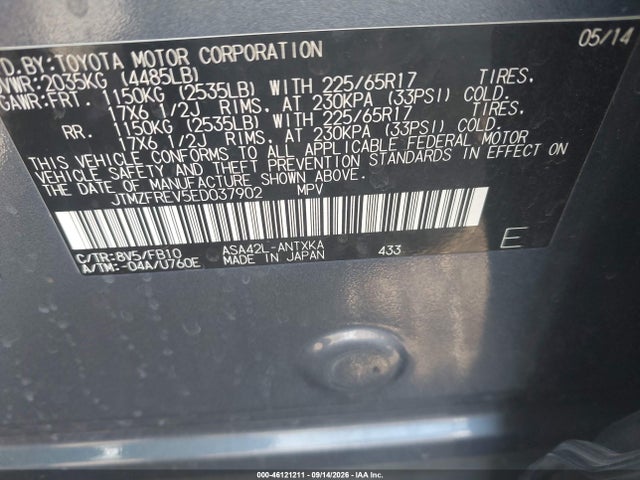 Aukcja sprzedaży 2014 Toyota Rav4 Le, vin: JTMZFREV5ED037902, numer aukcji: 46121211