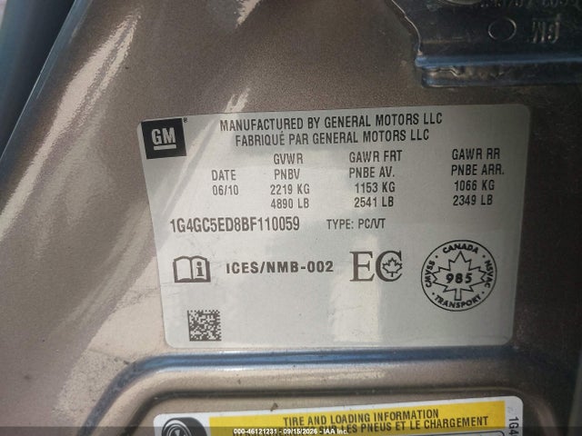 2011 Buick Lacrosse Cxl მანქანა იყიდება აუქციონზე, vin: 1G4GC5ED8BF110059, აუქციონის ნომერი: 46121231