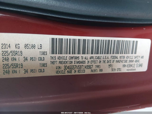 Aukcja sprzedaży 2009 Dodge Journey Sxt, vin: 3D4GG57V59T149967, numer aukcji: 46121237