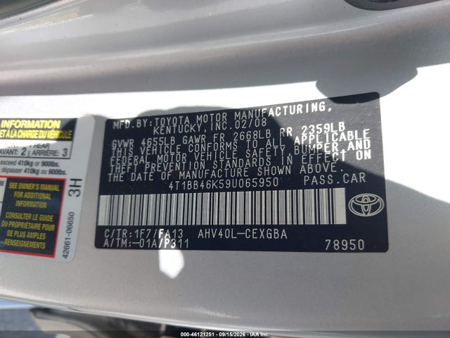 Aukcja sprzedaży 2009 Toyota Camry Hybrid, vin: 4T1BB46K59U065950, numer aukcji: 46121251