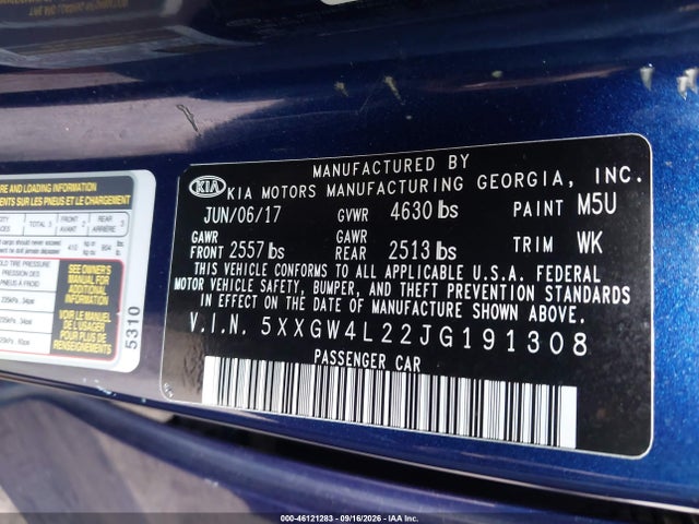 2018 Kia Optima Sx მანქანა იყიდება აუქციონზე, vin: 5XXGW4L22JG191308, აუქციონის ნომერი: 46121283