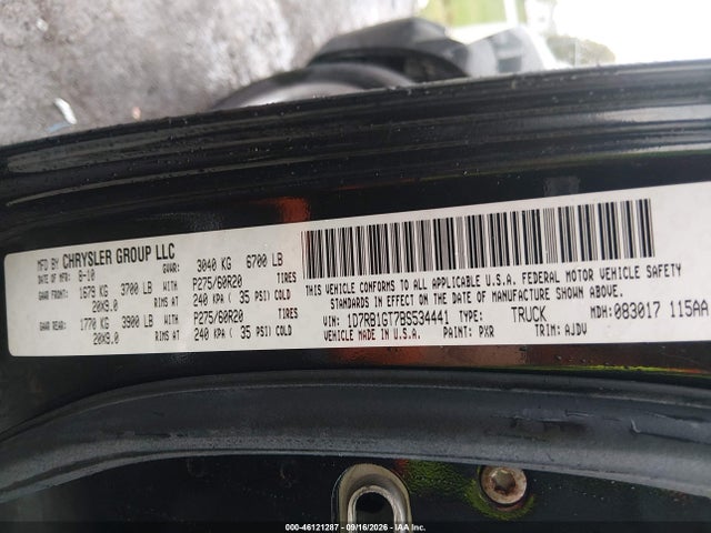 2011 Ram Ram 1500 Sport მანქანა იყიდება აუქციონზე, vin: 1D7RB1GT7BS534441, აუქციონის ნომერი: 46121287