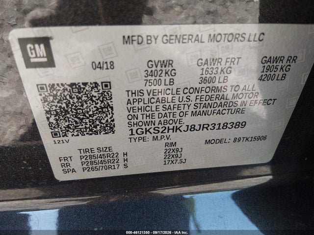 Aukcja sprzedaży 2018 Gmc Yukon Xl Denali, vin: 1GKS2HKJ8JR318389, numer aukcji: 46121350