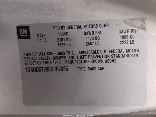 Продажа на аукционе авто 2008 Buick Lucerne Cxl, vin: 1G4HD57298U167985, номер лота: 46121372