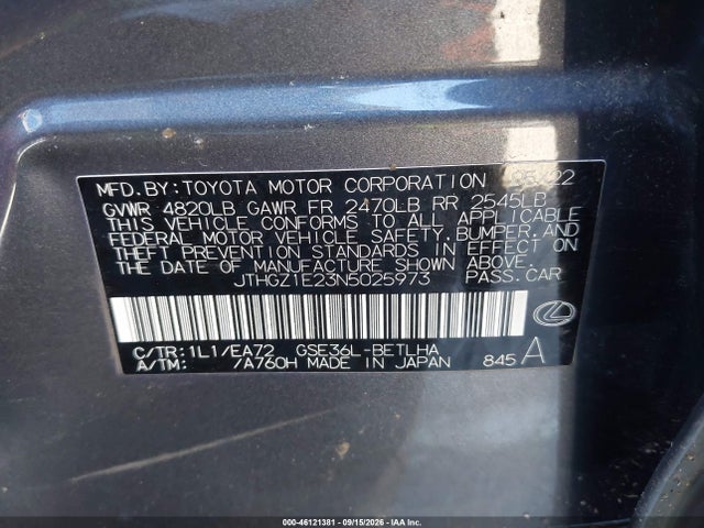 Продаж на аукціоні авто 2022 Lexus Is 350 F Sport, vin: JTHGZ1E23N5025973, номер лоту: 46121381