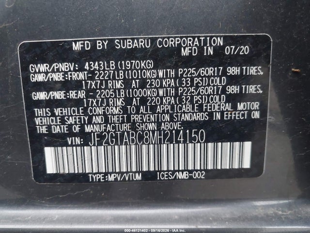 Продажа на аукционе авто 2021 Subaru Crosstrek, vin: JF2GTABC8MH214150, номер лота: 46121402