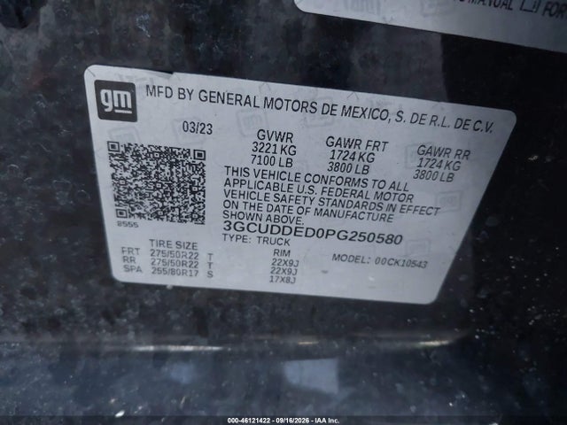 46121422 :رقم المزاد ، 3GCUDDED0PG250580 vin ، 2023 Chevrolet Silverado K1500 Lt مزاد بيع