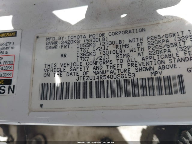 Продажа на аукционе авто 2004 Toyota 4runner Sr5/sport, vin: JTEZU14R540026153, номер лота: 46121483