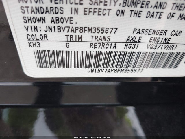 Продажа на аукционе авто 2015 Infiniti Q50 Premium/sport, vin: JN1BV7AP8FM355677, номер лота: 46121553