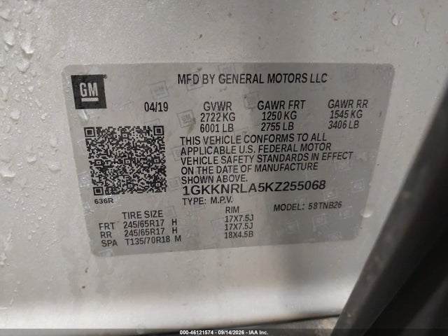 Продажа на аукционе авто 2019 Gmc Acadia Sle, vin: 1GKKNRLA5KZ255068, номер лота: 46121574