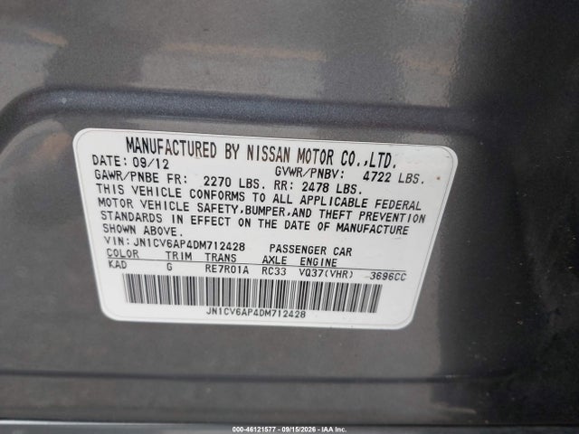 Продаж на аукціоні авто 2013 Infiniti G37 Journey, vin: JN1CV6AP4DM712428, номер лоту: 46121577