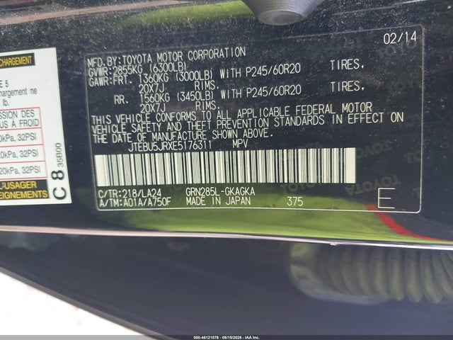 Продаж на аукціоні авто 2014 Toyota 4runner Limited, vin: JTEBU5JRXE5176311, номер лоту: 46121578