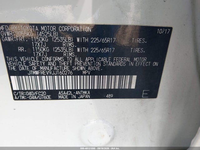 46121595 :رقم المزاد ، JTMWFREV9JJ160276 vin ، 2018 Toyota Rav4 Xle مزاد بيع