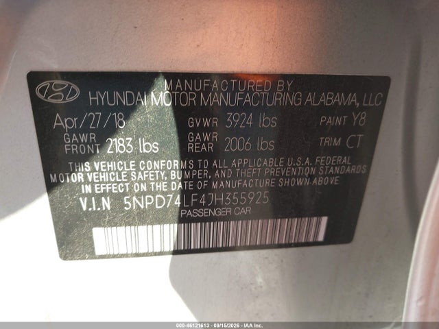 Продаж на аукціоні авто 2018 Hyundai Elantra Se, vin: 5NPD74LF4JH355925, номер лоту: 46121613