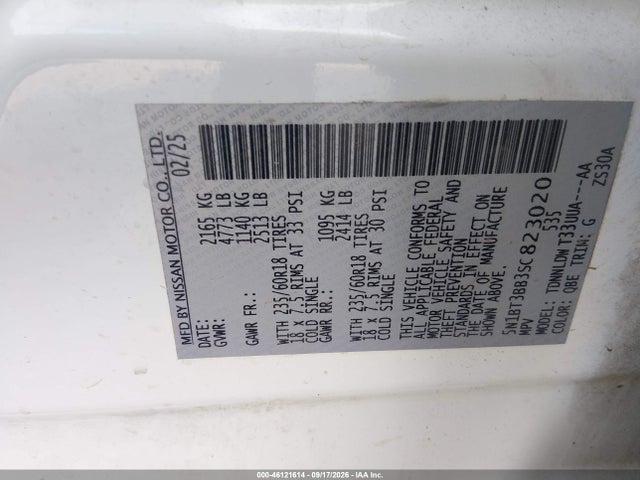 5N1BT3BB3SC823020 Nissan Rogue Sv/rock Creek