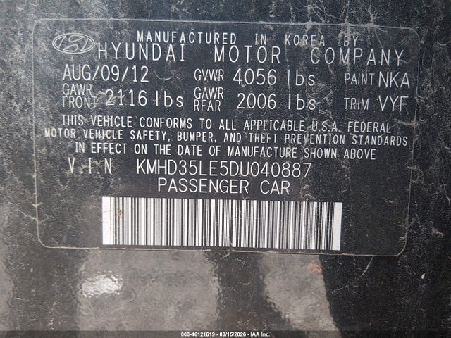 Продажа на аукционе авто 2013 Hyundai Elantra Gt, vin: KMHD35LE5DU040887, номер лота: 46121619