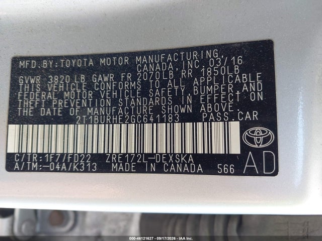 Продаж на аукціоні авто 2016 Toyota Corolla S Plus, vin: 2T1BURHE2GC641183, номер лоту: 46121627