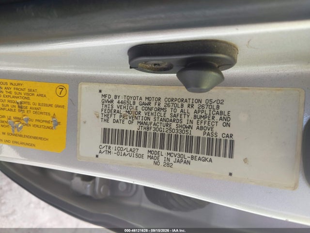 46121628 :رقم المزاد ، JTHBF30G125033051 vin ، 2002 Lexus Es 300 مزاد بيع