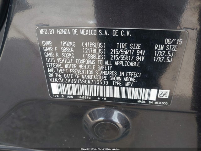 Продаж на аукціоні авто 2016 Honda Hr-v Lx, vin: 3CZRU6H39GM713509, номер лоту: 46121630