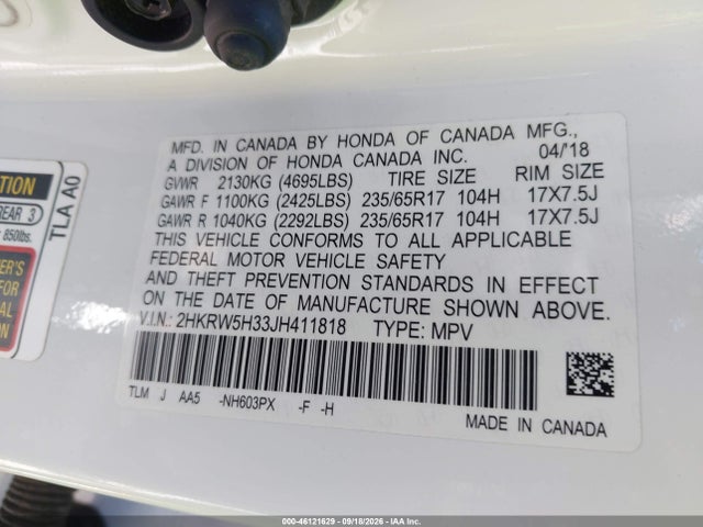 Продаж на аукціоні авто 2018 Honda Cr-v Lx, vin: 2HKRW5H33JH411818, номер лоту: 46121629