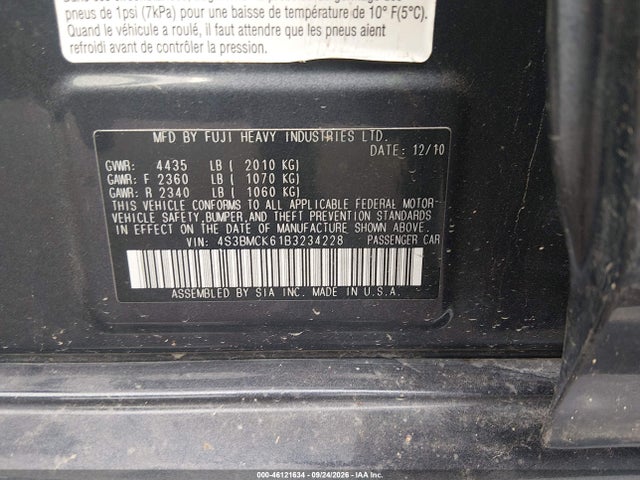 Продажа на аукционе авто 2011 Subaru Legacy 2.5i Limited, vin: 4S3BMCK61B3234228, номер лота: 46121634