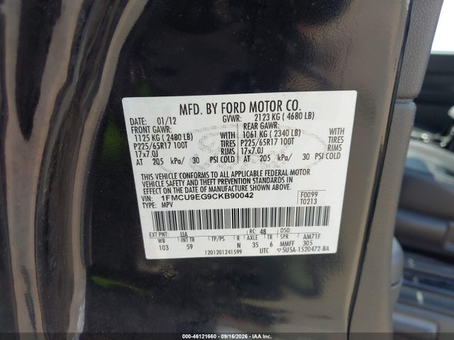 Продаж на аукціоні авто 2012 Ford Escape Limited, vin: 1FMCU9EG9CKB90042, номер лоту: 46121660