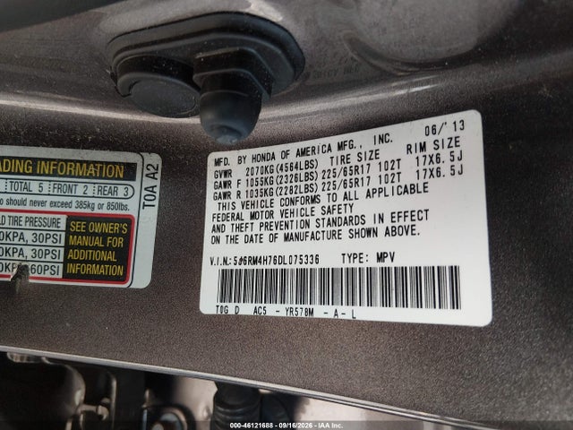 Aukcja sprzedaży 2013 Honda Cr-v Exl, vin: 5J6RM4H76DL075336, numer aukcji: 46121688