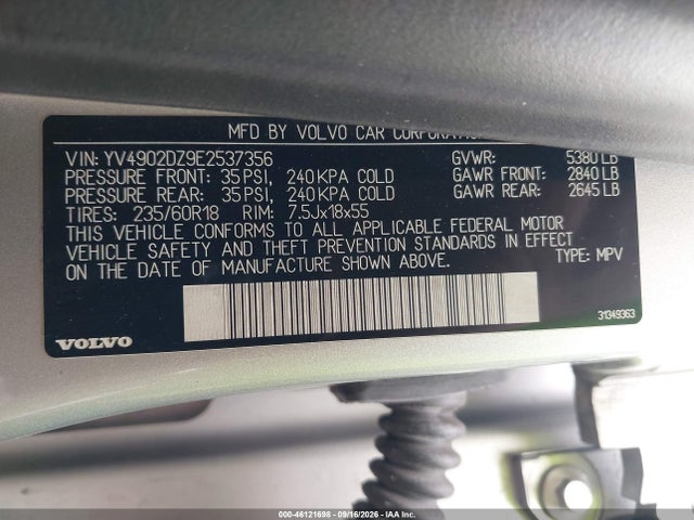 YV4902DZ9E2537356 Volvo Xc60 T6 R-design Premier Plus