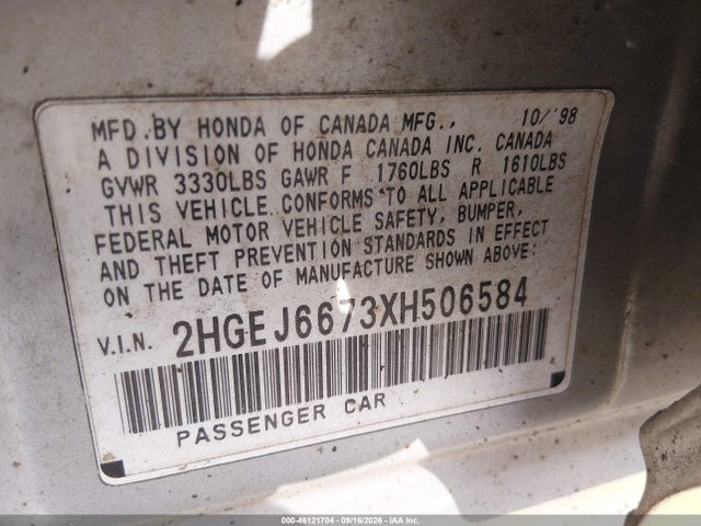 Продажа на аукционе авто 1999 Honda Civic Lx, vin: 2HGEJ6673XH506584, номер лота: 46121704