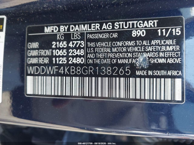 46121709 :رقم المزاد ، WDDWF4KB8GR138265 vin ، 2016 Mercedes-benz C 300 4matic مزاد بيع