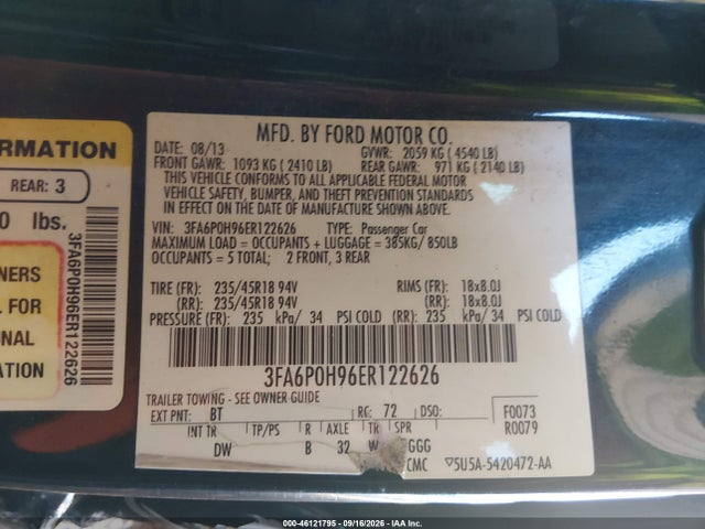 Ford FUSION SE 2014 3FA6P0H96ER122626 Image 9