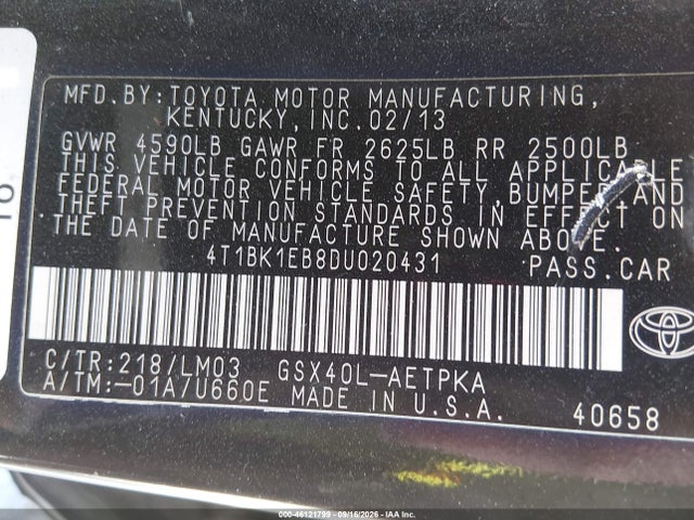 Продажа на аукционе авто 2013 Toyota Avalon Limited, vin: 4T1BK1EB8DU020431, номер лота: 46121799