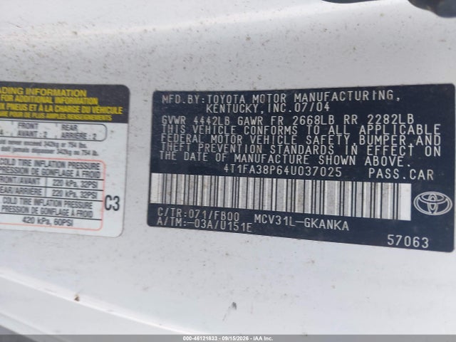 Продаж на аукціоні авто 2004 Toyota Camry Solara Se, vin: 4T1FA38P64U037025, номер лоту: 46121833