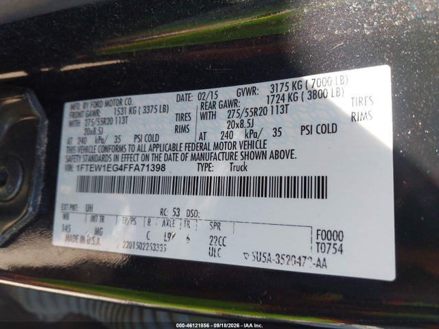 2015 Ford F-150 Xlt მანქანა იყიდება აუქციონზე, vin: 1FTEW1EG4FFA71398, აუქციონის ნომერი: 46121856