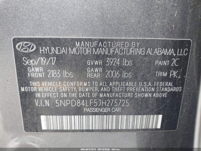 46121870 :رقم المزاد ، 5NPD84LF5JH275725 vin ، 2018 Hyundai Elantra Value Edition مزاد بيع