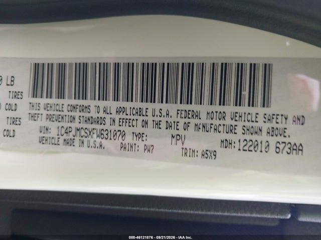46121876 :رقم المزاد ، 1C4PJMCSXFW631070 vin ، 2015 Jeep Cherokee Latitude مزاد بيع
