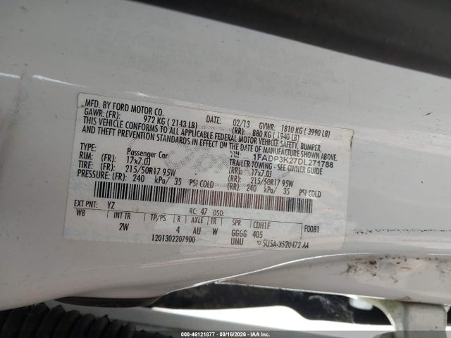 Продаж на аукціоні авто 2013 Ford Focus Se, vin: 1FADP3K27DL271788, номер лоту: 46121877
