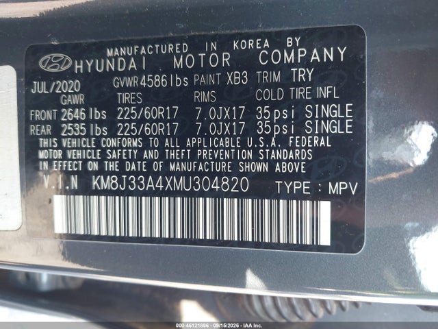 Продажа на аукционе авто 2021 Hyundai Tucson Limited/sel/sport/ultimate/value, vin: KM8J33A4XMU304820, номер лота: 46121896
