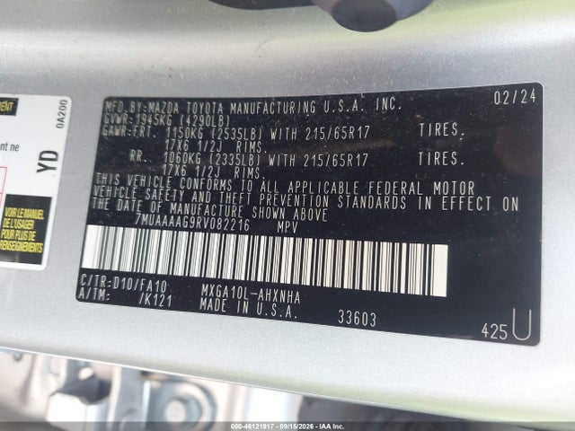 Aukcja sprzedaży 2024 Toyota Corolla Cross L, vin: 7MUAAAAG9RV082216, numer aukcji: 46121917