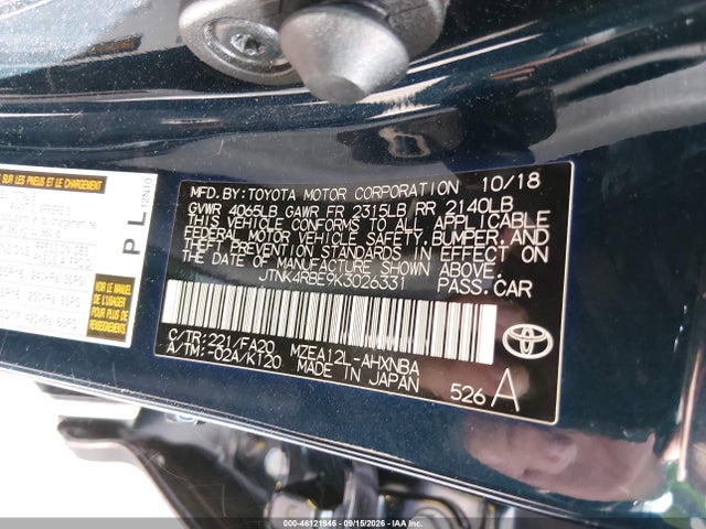2019 Toyota Corolla Se მანქანა იყიდება აუქციონზე, vin: JTNK4RBE9K3026331, აუქციონის ნომერი: 46121946