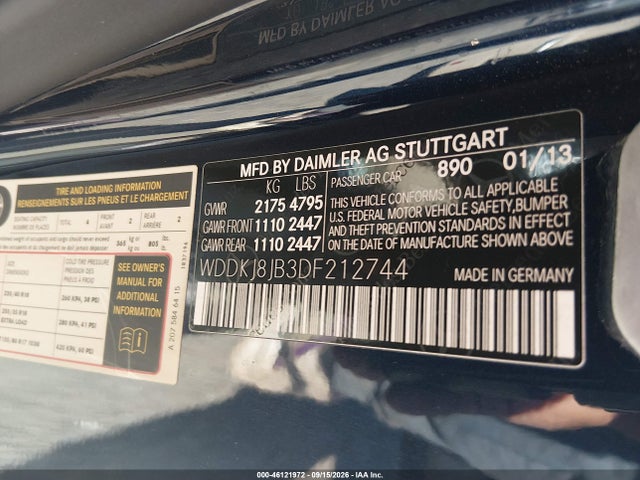 2013 Mercedes-benz E 350 4matic მანქანა იყიდება აუქციონზე, vin: WDDKJ8JB3DF212744, აუქციონის ნომერი: 46121972