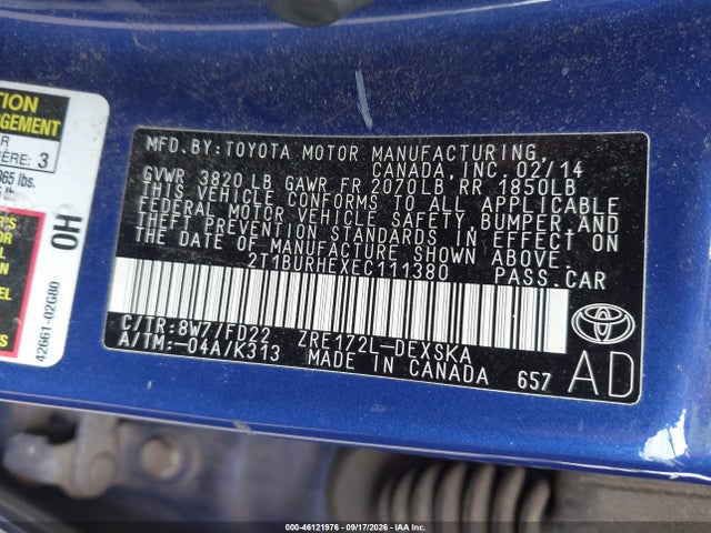 Aukcja sprzedaży 2014 Toyota Corolla S Plus, vin: 2T1BURHEXEC111380, numer aukcji: 46121976