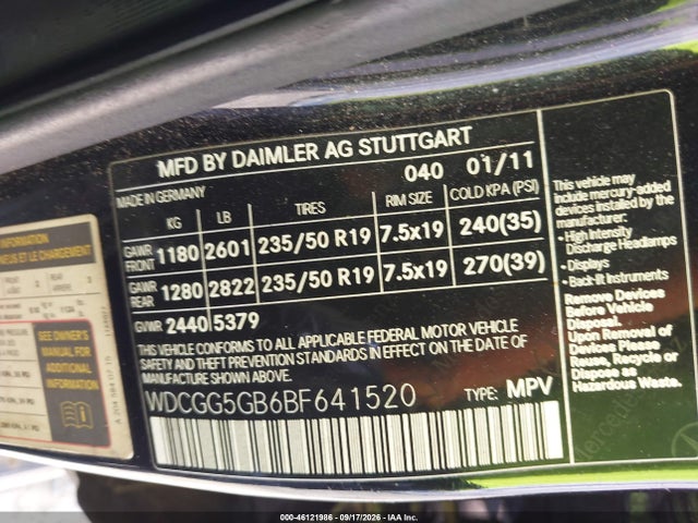 Auction sale of the 2011 Mercedes-benz Glk 350, vin: WDCGG5GB6BF641520, lot number: 46121986