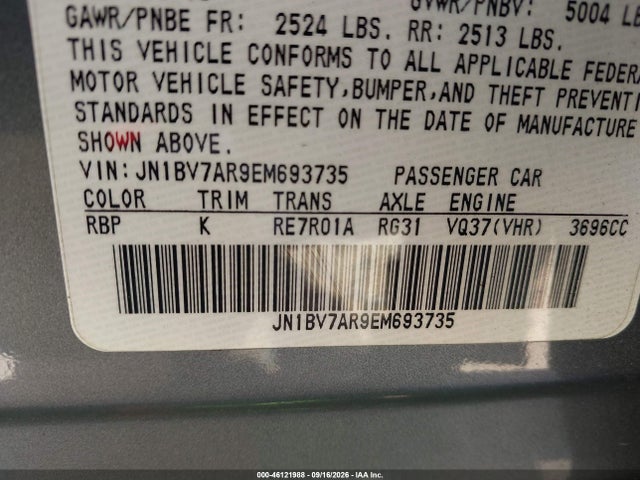 Aukcja sprzedaży 2014 Infiniti Q50 Premium, vin: JN1BV7AR9EM693735, numer aukcji: 46121988