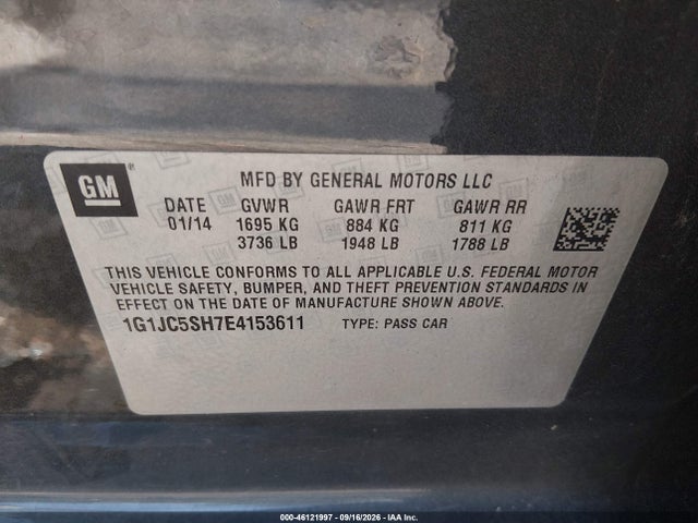 Aukcja sprzedaży 2014 Chevrolet Sonic Lt Auto, vin: 1G1JC5SH7E4153611, numer aukcji: 46121997