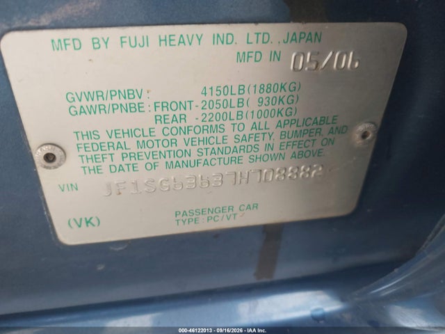 Aukcja sprzedaży 2007 Subaru Forester 2.5x, vin: JF1SG63637H708882, numer aukcji: 46122013