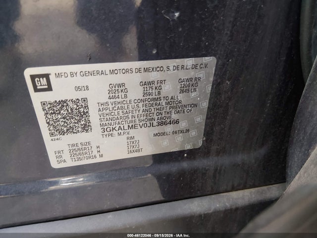 Продажа на аукционе авто 2018 Gmc Terrain Sle, vin: 3GKALMEV0JL386466, номер лота: 46122046