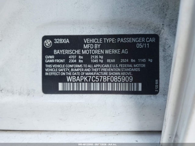Продажа на аукционе авто 2011 Bmw 328i Xdrive, vin: WBAPK7C57BF085909, номер лота: 46122055